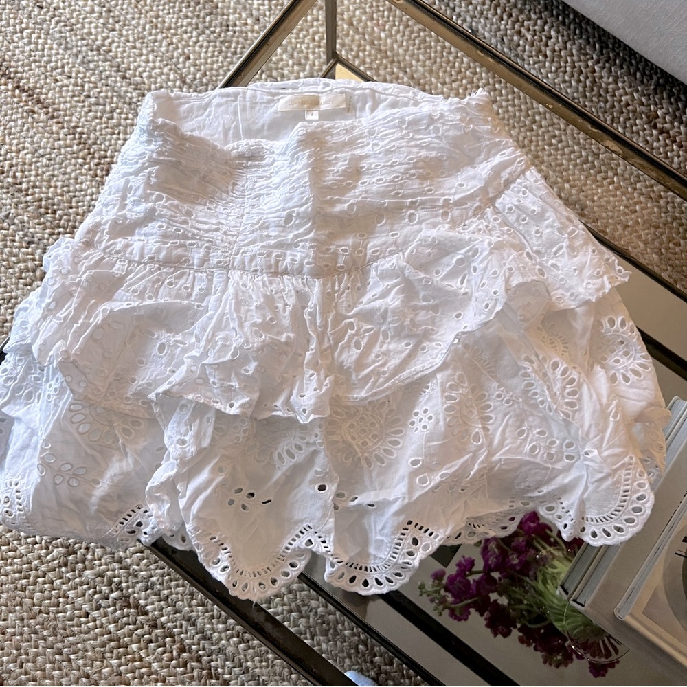 Loveshack Fancy Eyelet Ruffle Miniskirt Size 2